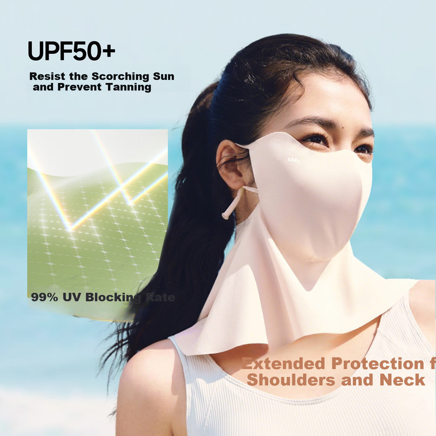 Beneunder Sunscreen Neck Mask for Women, Lightweight Full Face UV Protection Mask, Black