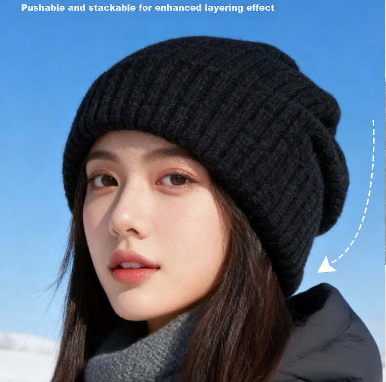 Woodpecker Women's Wool Knit Beanie Autumn Winter Warm Earflap Loose Thickened Wool Blend Hat 9