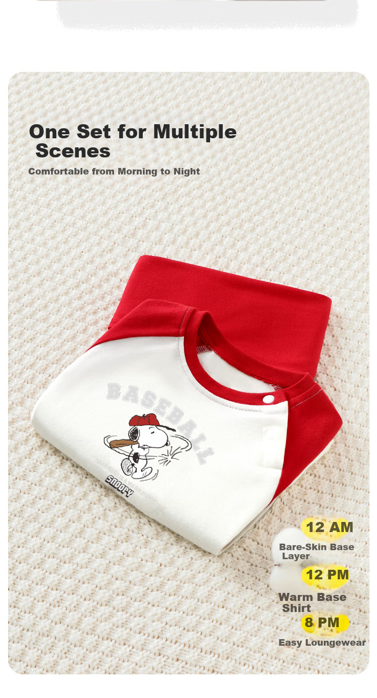 SNOOPY Kids Autumn Winter Cotton Thermal Underwear Set Boys Girls New Year Festive Red Batting 80 4