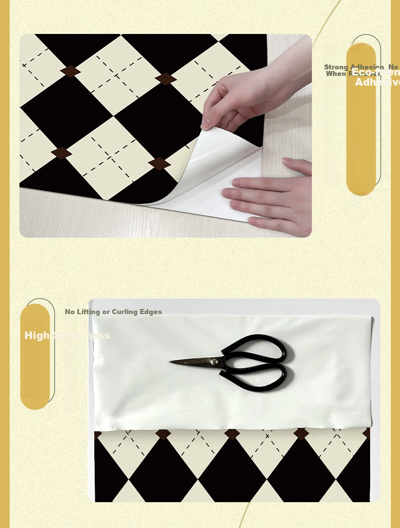 Jifudifu Thickened Vintage Self-Adhesive Wallpaper Black and White Checkered Wall Sticker Renovation Cover-up Wall Decoration Transformation 5