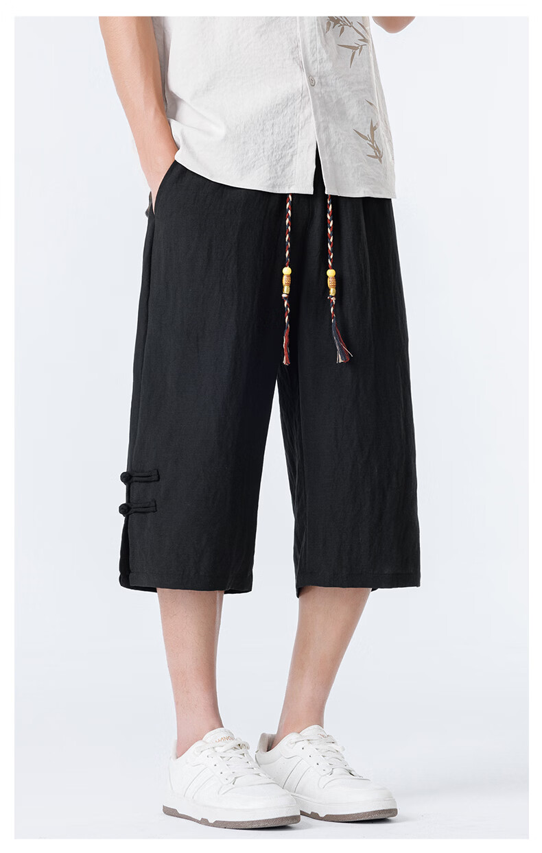 ROMON Men's Summer Thin Ice Silk Cool Feeling Seven-Point Shorts Trendy National Style Casual Pants K337 Gray XL 16