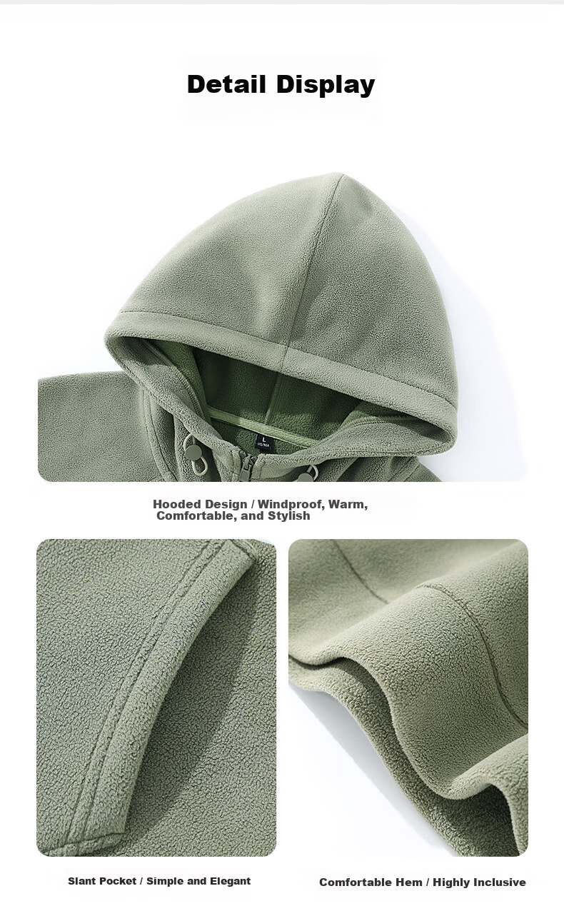 Jeanswest Men's Winter Fleece-Lined Thickened Hoodie Solid Color Double-Sided Fleece Premium Warm Jacket 10