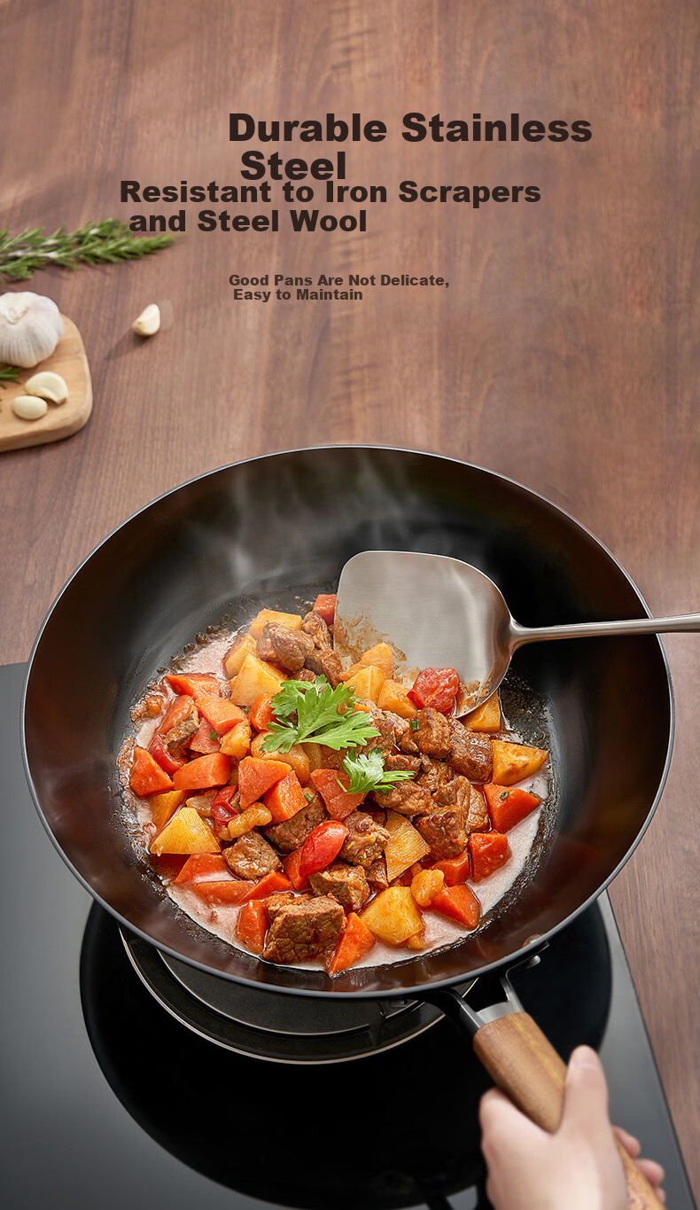 ASD 32cm Titanium Iron Non-Stick Wok with Fluorine-Free Coating for Gas Stove, Suitable for 4-6 People 11