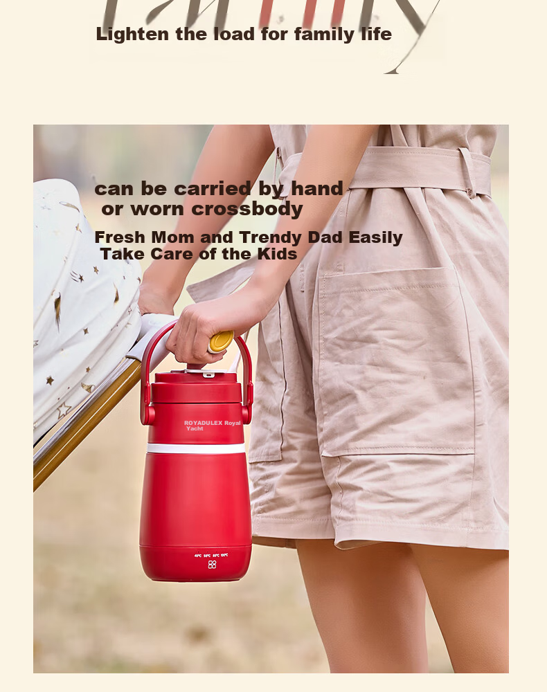 ROYALTY LINE Portable Electric Kettle Travel Hotel Electric Water Boiler Thermostatic Outdoor Insulated Health Electric Stew Cup 600ml Victory Red 14