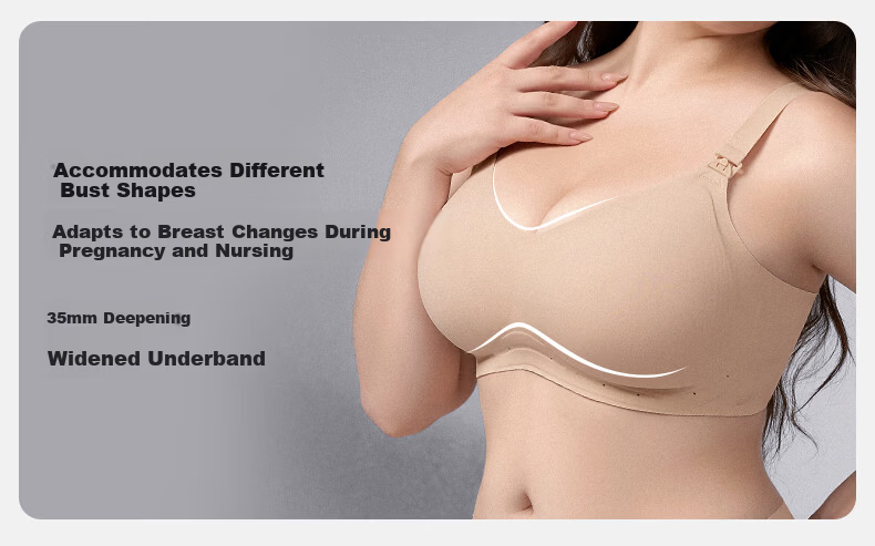 EMXEE Floating Anti-Gravity Large Bust Maternity Nursing Bra Push-Up Anti-Sagging Pregnancy Postpartum Max Bra Apricot M 18