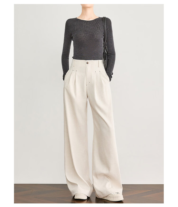 FAESSLIN Urban Old Money Style White Linen Summer Slim Wide-Leg Casual Pants for Women 35