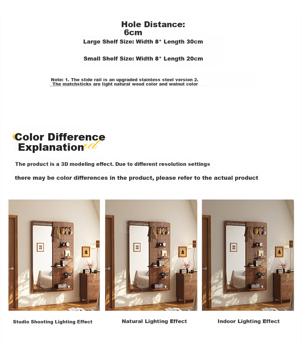 Arctic Tree Solid Wood Pegboard Dressing Mirror Hidden Sliding Mirror Home Wall-Mounted Concealed Entryway Fitting Mirror 37