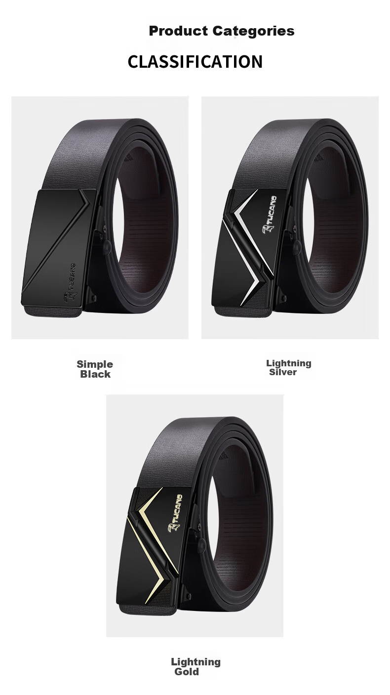 Woodpecker Men's Genuine Leather Ratchet Belt Automatic Buckle Simple Fashion Waistband Gift for Boyfriend Husband Father Dad 11