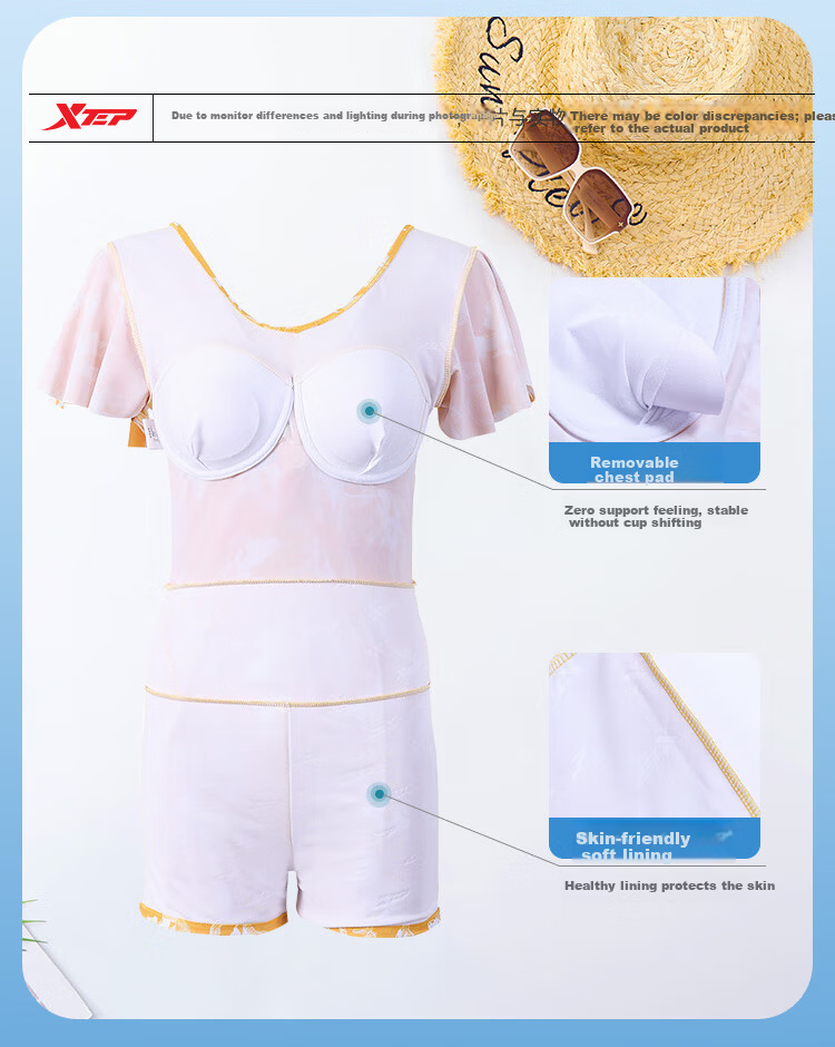 Xtep Women's Swimsuit Slimming Tummy Control Fairy Style Student Conservative Sun Protection Skirt One-Piece Fashion Hot Spring Vacation Swimwear 10