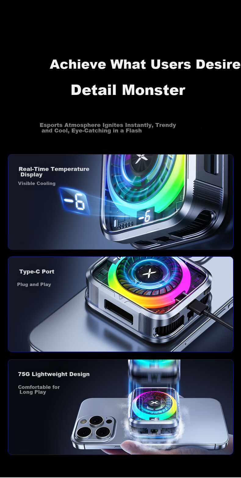Future Series Semiconductor Magnetic Phone Cooler Gaming Dedicated Variable Frequency 15W True Ice RGB Lighting Back Clip Live Streaming Tablet Cooling Device Compatible with Apple iPad 16