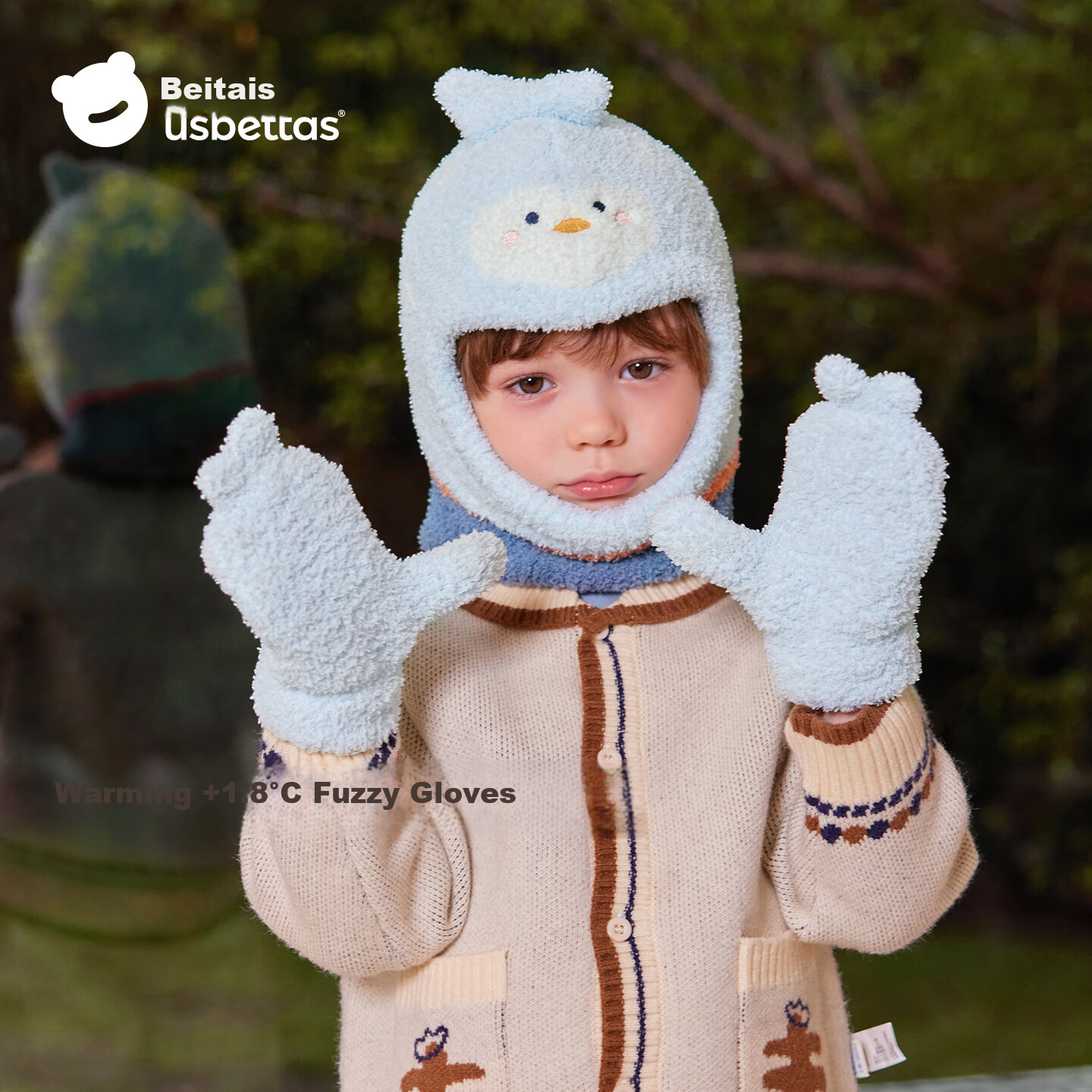 Beitais Children's Winter Gloves Fleece Thickened Warm Boys Girls Half-Fleece Anti-Frost Mittens