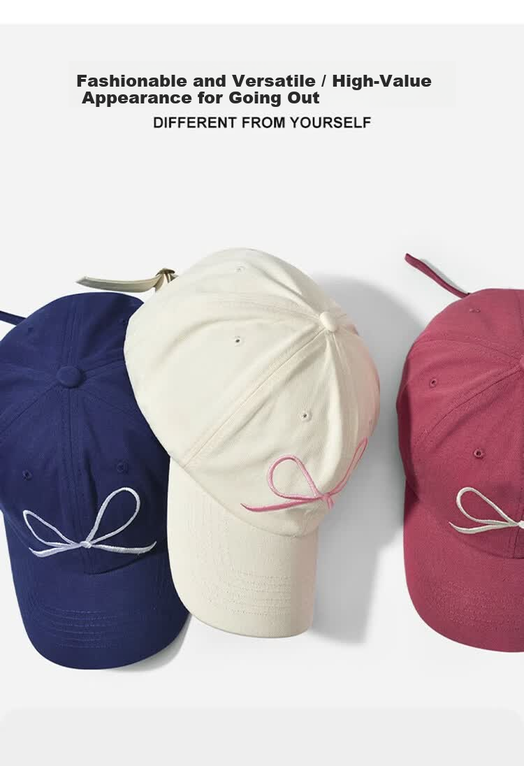 Peak Women's Baseball Cap Outdoor Sunshade Embroidered Bow Sweet Korean Style Fashion Street Dance Duckbill Hat Large Brim Slim Face 3