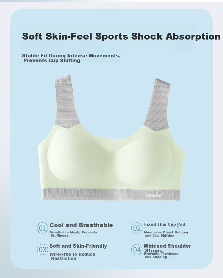 Bingxue Kapok Girls' Developmental Sports Anti-Shock Antibacterial Bra Vest for Children and Teenagers Ages 12-18, Middle and High School Students 3