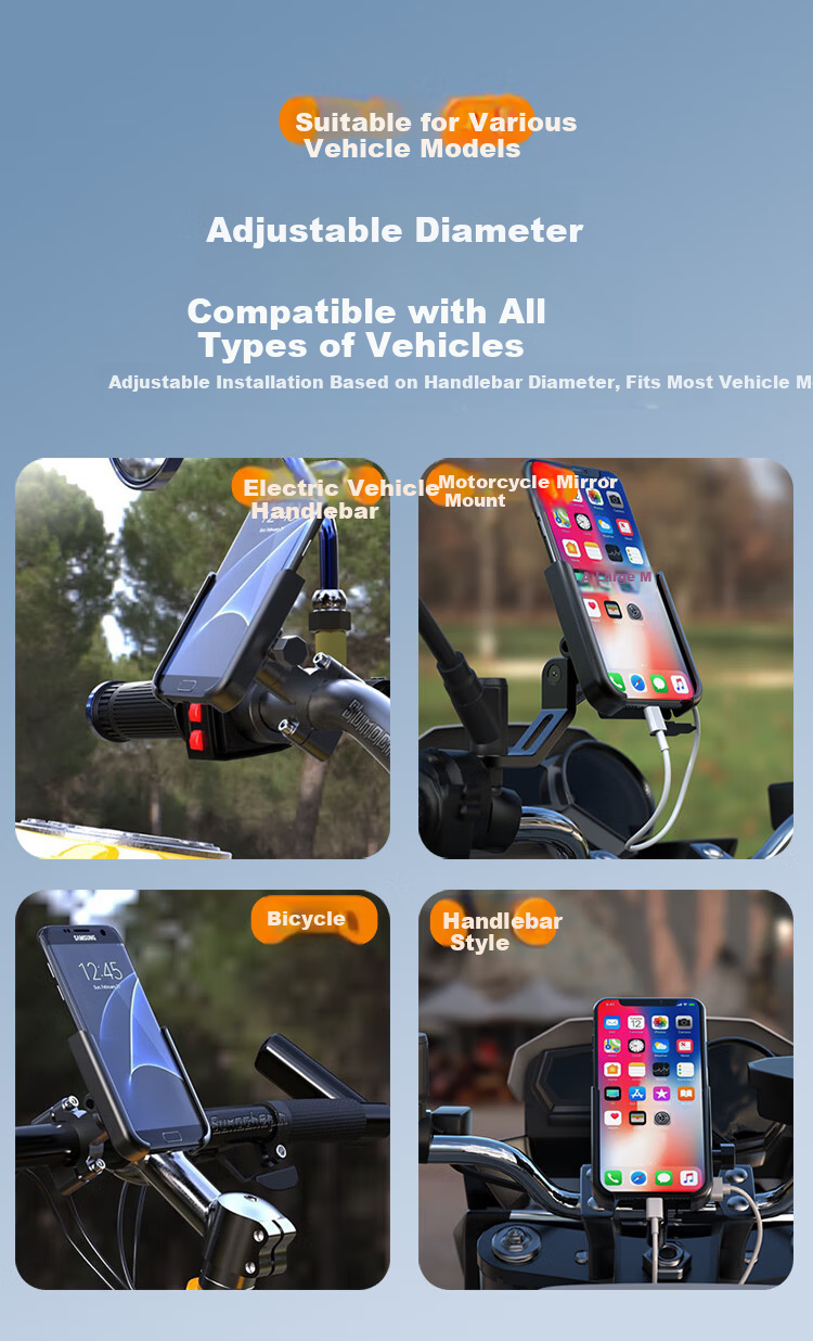 BZBC Aluminum Alloy Phone Holder for Electric Motorcycle, Electric Bicycle, Delivery Rider Shockproof Navigation Mount, Mountain Bike and Road Bike Handlebar Phone Mount 8