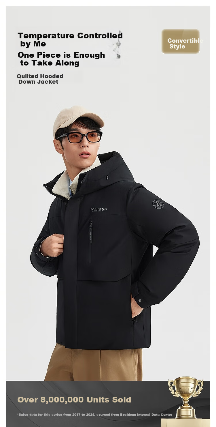 BOSIDENG Men's Off-Season 90% Down Thickened Hooded Loose Short Casual Warm Jacket 2