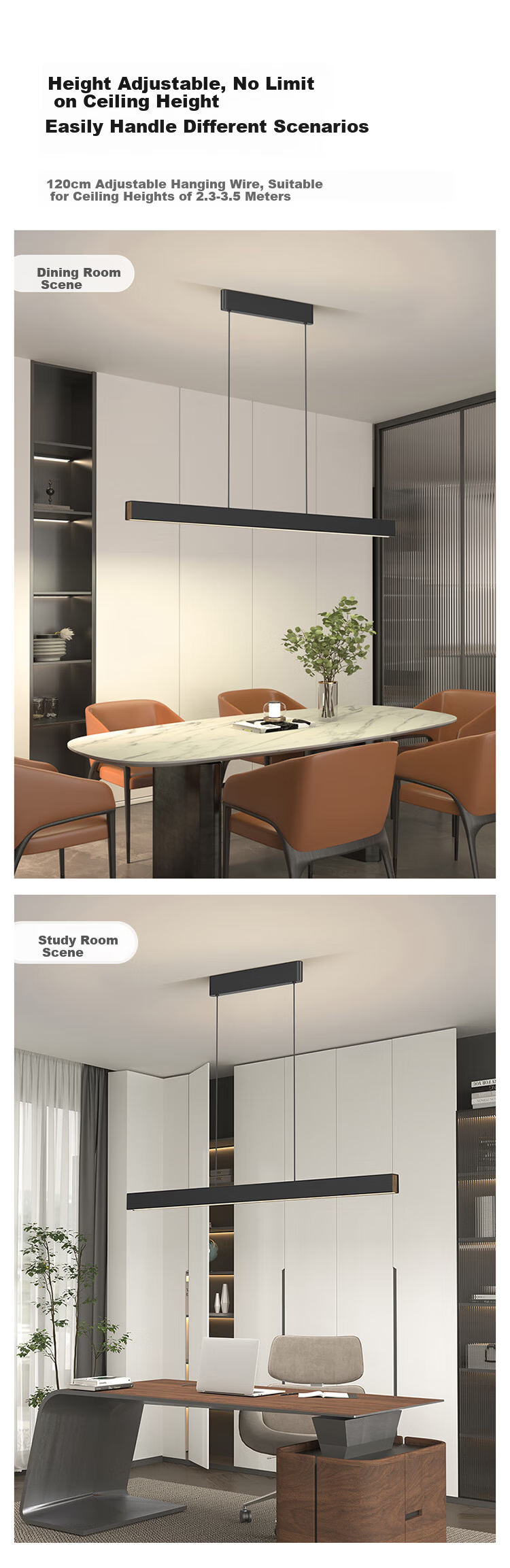 OPPLE Full Spectrum Smart Eye Protection High Brightness Linear Pendant Dining Light High CRI Modern Minimalist Black 42W 10