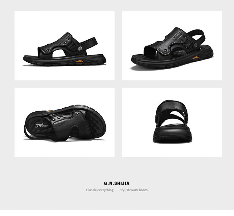 Bull Family Men's Leather Sandals Summer New Thick Sole Durable Genuine Leather Beach Shoes Breathable Versatile Two-Way Slippers 22