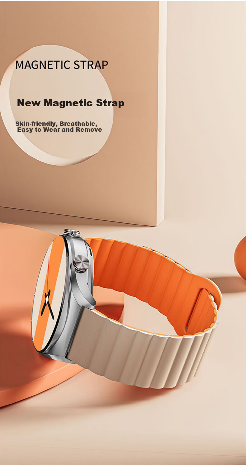 Masisi Compatible Huawei Watch Band for Watch5/4/3/GT6/5/GT4/3/2/Pro/Honor Magic2/OPPO Watch4Pro/X Magnetic Silicone Black with Orange 22mm 3