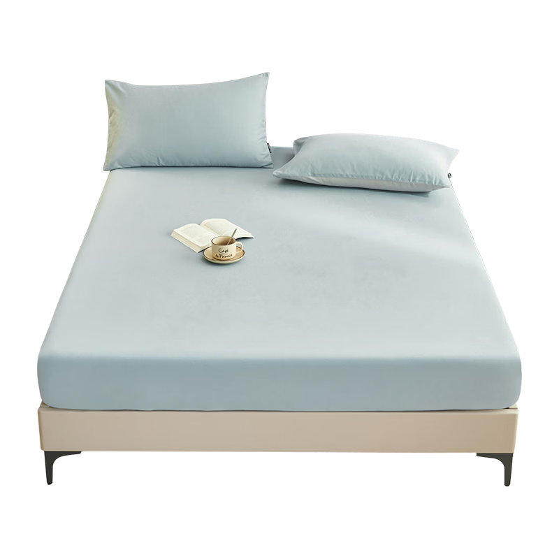 Grace Class A 100% Cotton Antibacterial Fitted Sheet Breathable Sweat-Absorbent Mattress Protector Sky Blue 2M