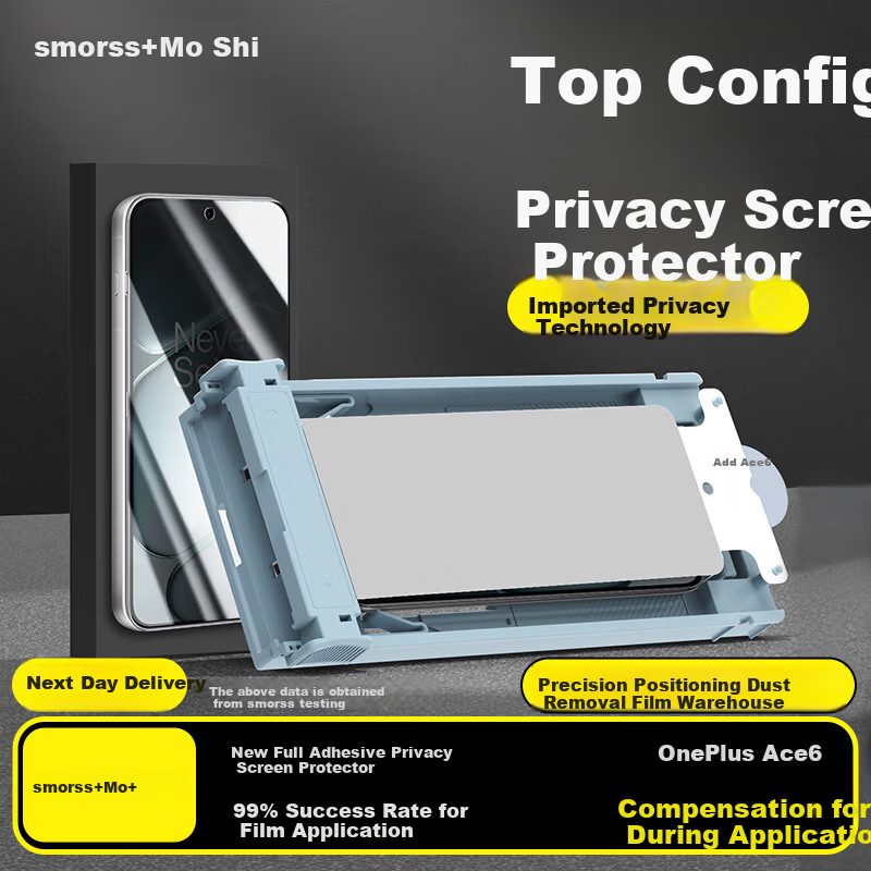 Smorss Premium Privacy Ice Ceramic Film for OnePlus Ace6 Full Adhesive Soft Screen Protector, 28° Privacy, Drop Protection, No Black Edges, Scratch Repair, Dust-Free Installation
