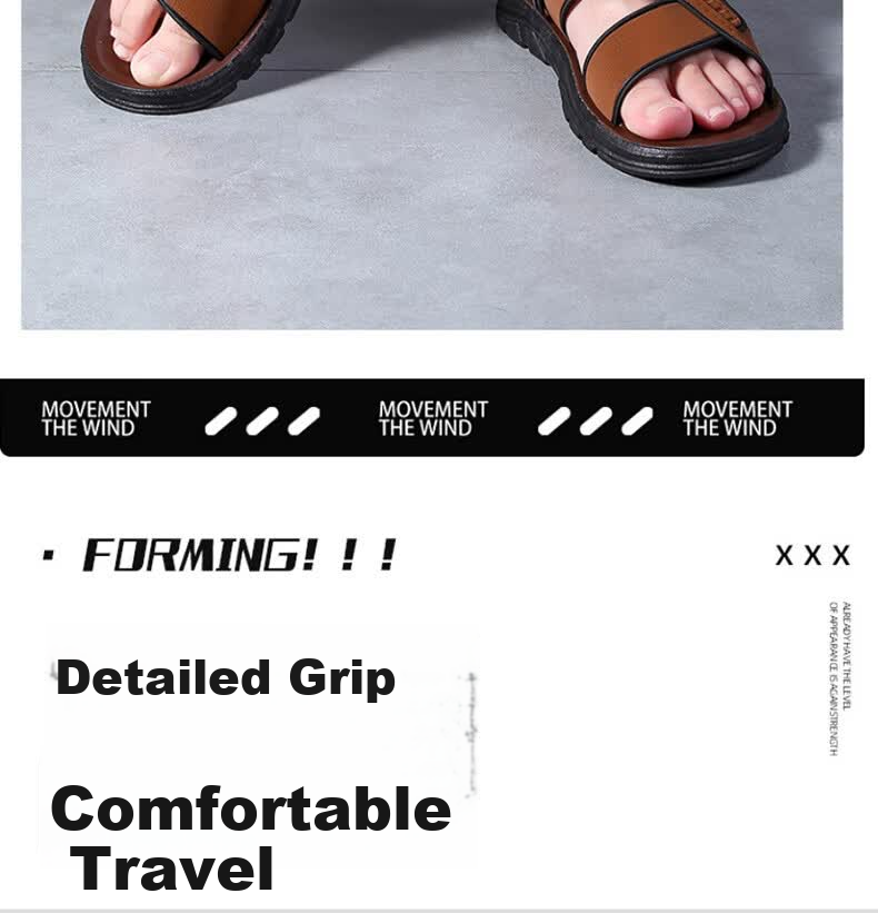 FOOTOPPO Men's Sandals 2026 Summer Non-Slip Beach Shoes Premium Leather Men's Dual-Purpose Sandals and Slippers 9