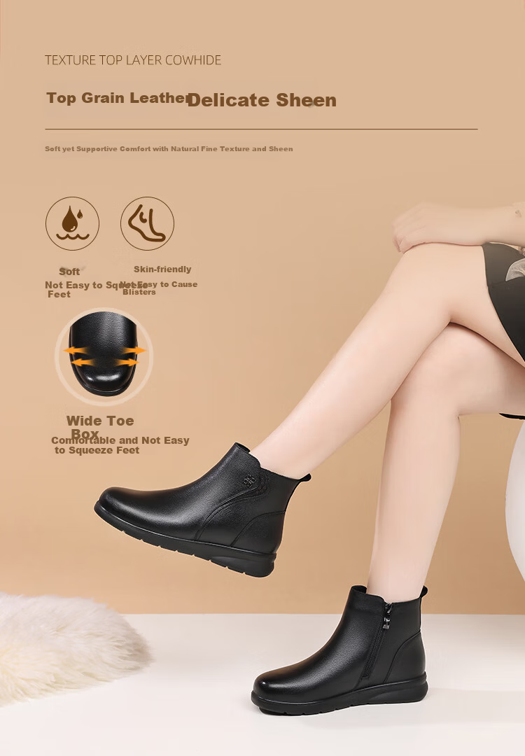 Red Dragonfly Women's Winter Fleece-Lined Warm Cotton Boots Soft Sole Comfortable Short Boots WTC457401 Black Size 36 3