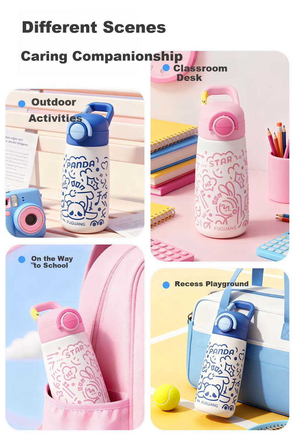 FGA Fugang Children's Insulated Bottle 316L Stainless Steel Large Capacity Straw Cup for Boys and Girls Students School Use 19