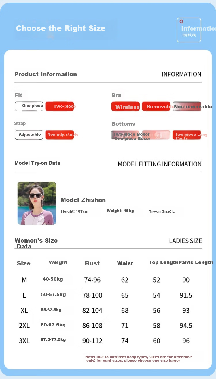 Xtep Women's Swimsuit Three-Piece Set Long Sleeve Long Pants Conservative Sun Protection Plus Size Two-Piece Slimming Tummy Control Diving Surfing Suit 7