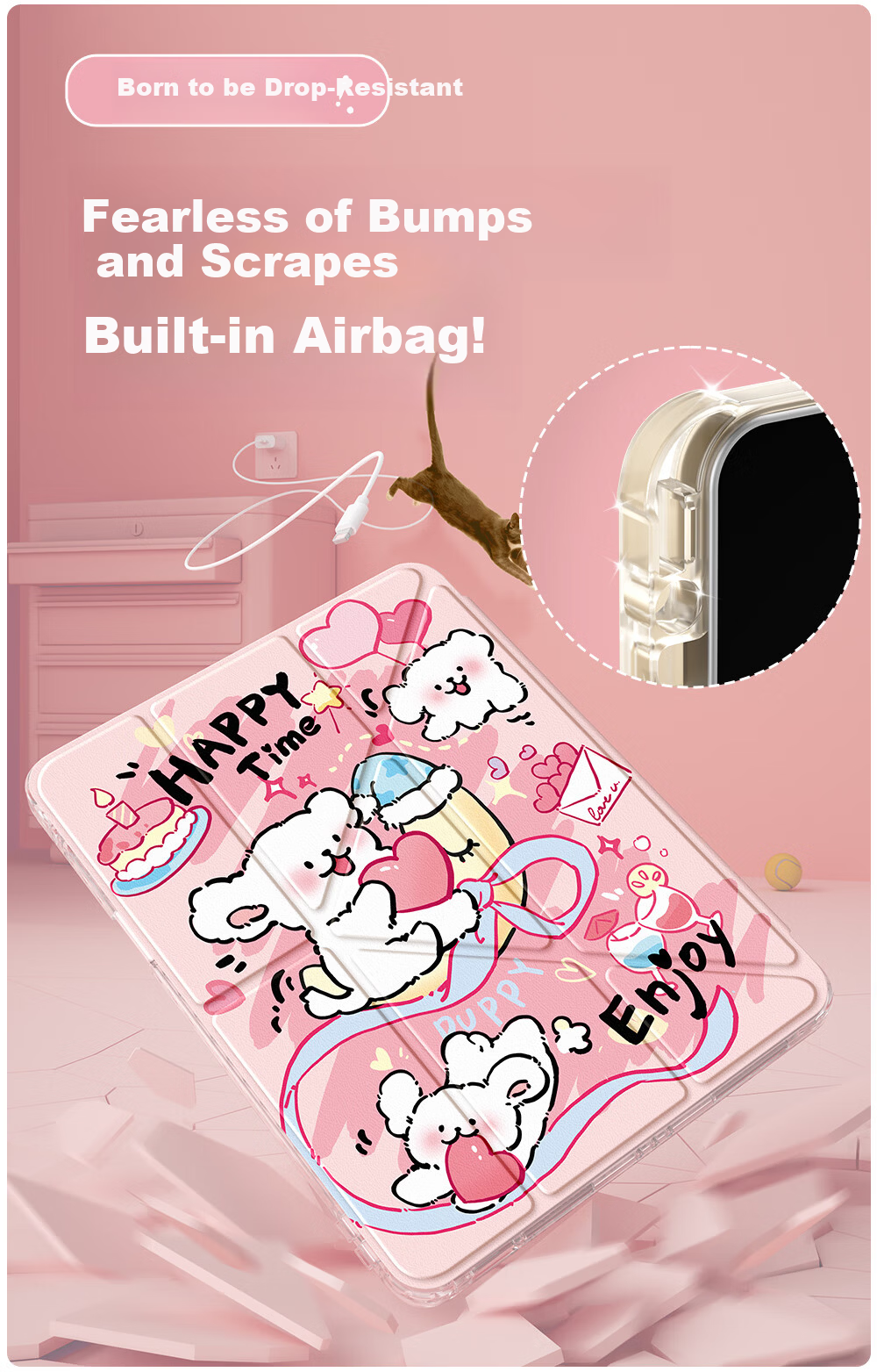 QBOSS Huawei MatePad Pro 12.2 Case Air 12 Tablet MatePad 11.5s Protective Cover Shockproof Pen Slot Slim Y-Shaped Multifunctional Folding Pink Dog 5