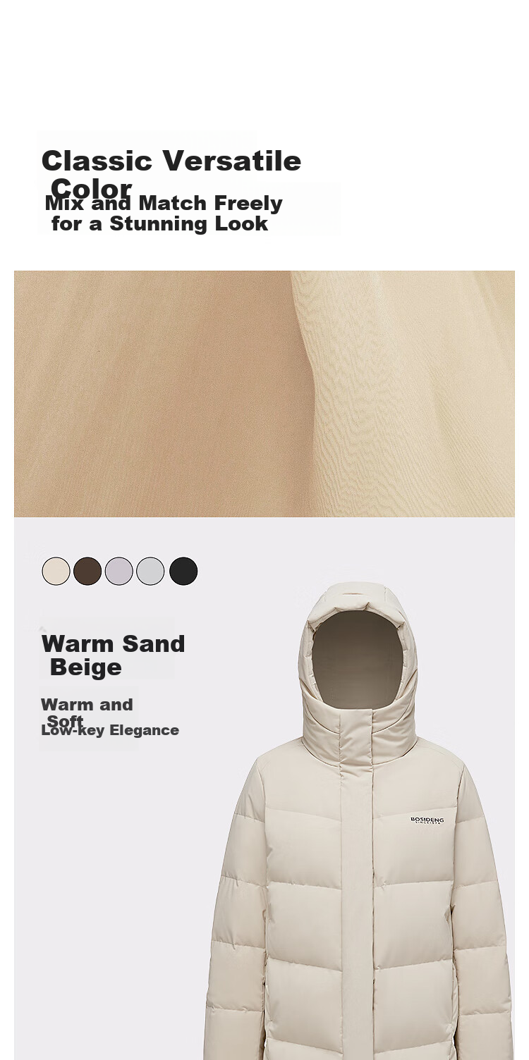 Bosideng Off-Season Winter 90% Down Women's Slim Fit Extra Long Casual Thickened Hooded Stand Collar Coat 3