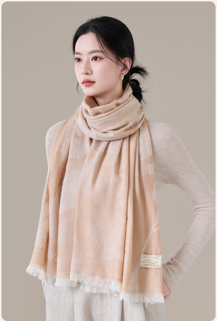 JIUMU 100% Merino Wool Lightweight Four-Season Shawl Women's Elegant Summer Air-Conditioned Room Warm Scarf 14