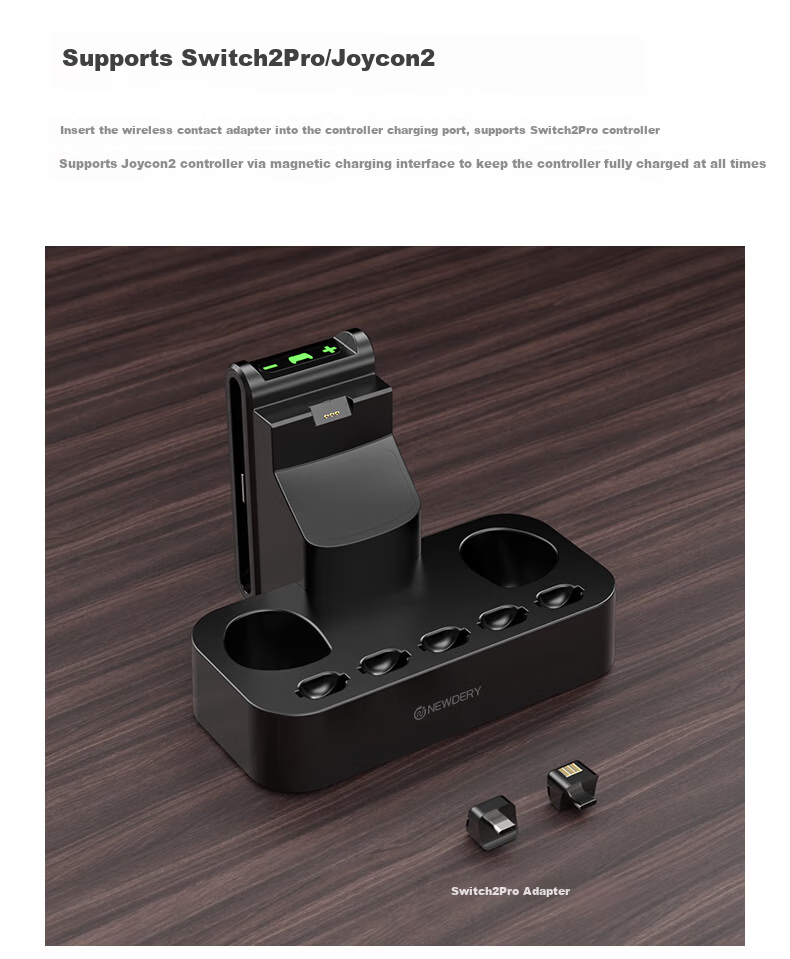 NEWDERY Nintendo Switch 2 Pro Controller Charging Dock Joycon 2 Charging Base NS2 Split Controller Charger Cartridge Storage Stand Gaming Controller Accessories 5