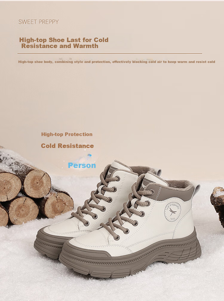 RED DRAGONFLY Women's High-Top Autumn Winter Fleece-Lined Warm Martin Boots Niche Thick Sole Height Increasing Work Boots EXC450762 Beige Size 40 3
