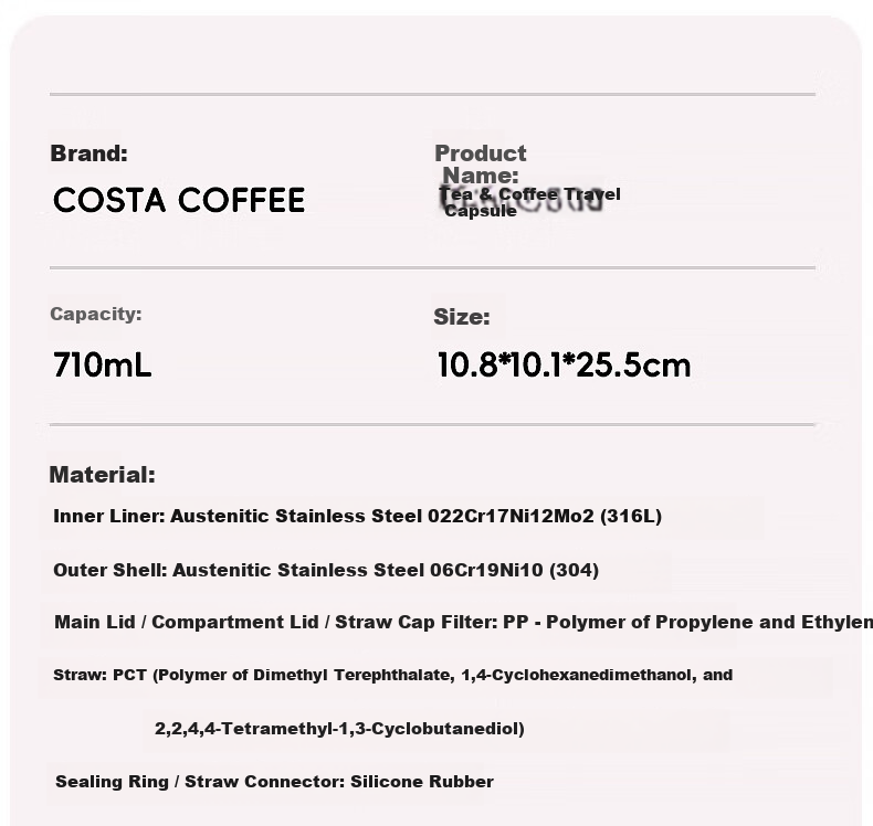 COSTA Large Capacity Insulated Mug, 316 Stainless Steel Water Bottle, Portable Cup for Men And Women, Tea Drinking Mug, Gift, Car-Friendly And Portable 24