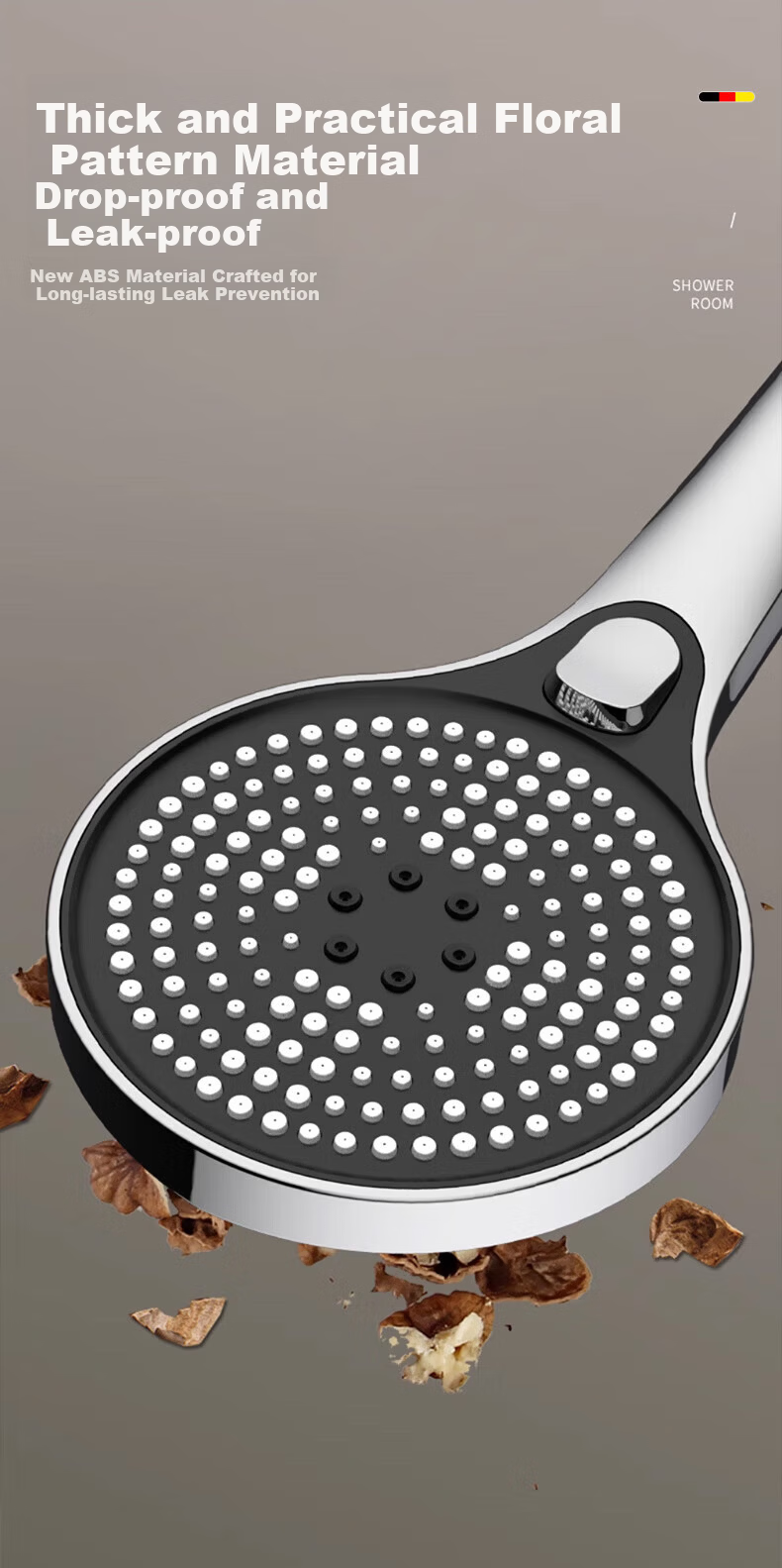 WUZORY Germany Pressurized Shower Head Handheld Bathroom Silver 127 18