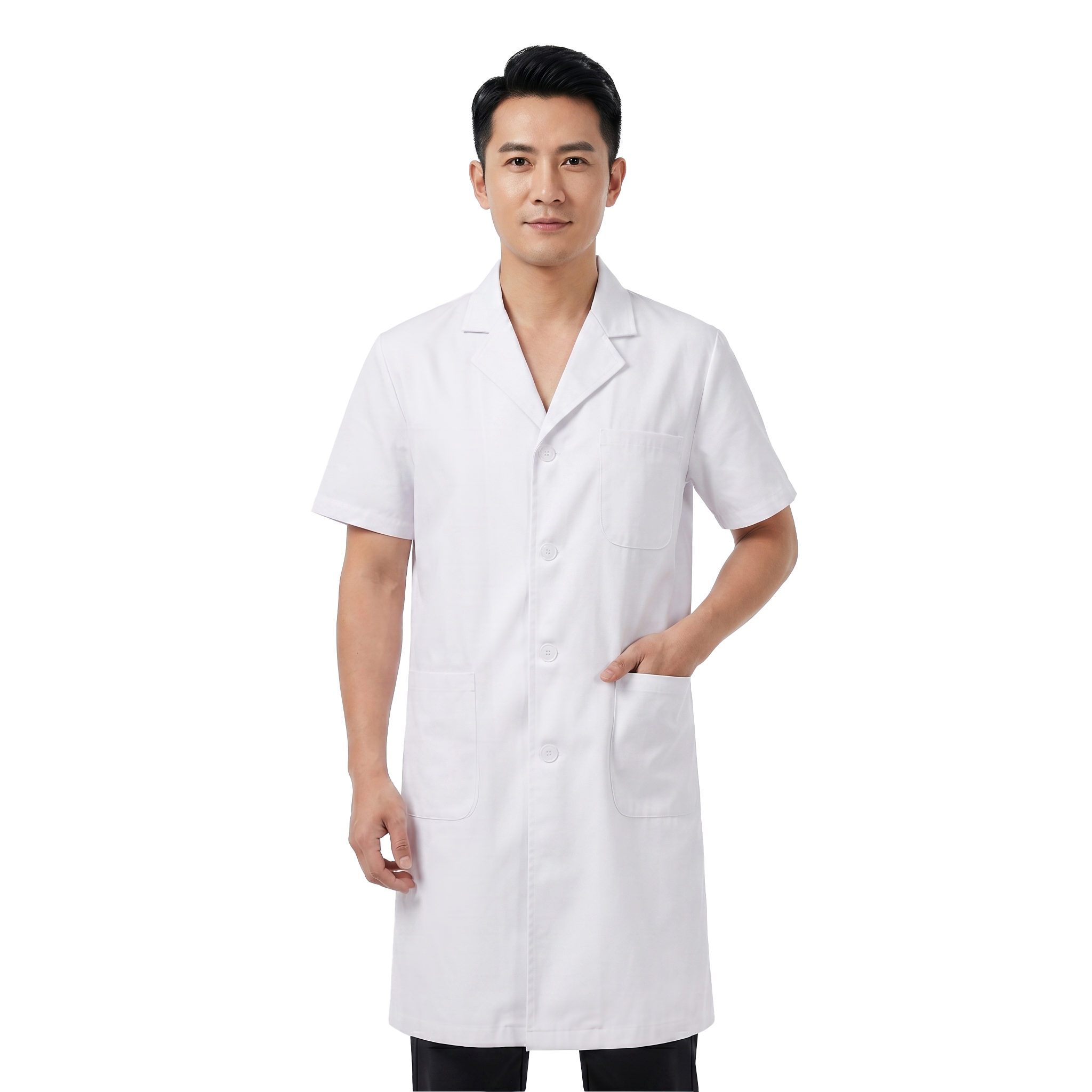 SHENGLI White Short-Sleeve Lab Coat Workwear for Chemistry Students And Hospital Staff, 95% Cotton, Unisex Style BC415W 4XL Size