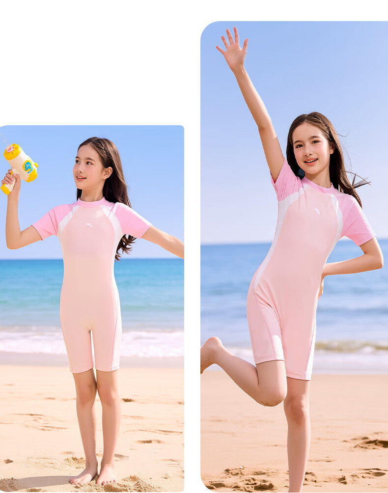 ANTA Kids Girls 2026 New One-Piece Square-Leg Swimsuit Children's Thermal Beach Sun Protection Swimwear 9