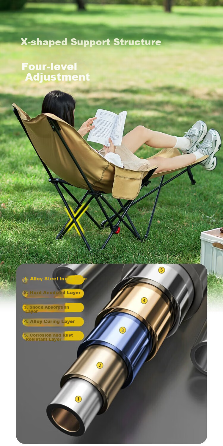 HUWAIREN Outdoor Folding Recliner Portable Adjustable Camping Chair Picnic Moon Chair Office Nap Chair 3