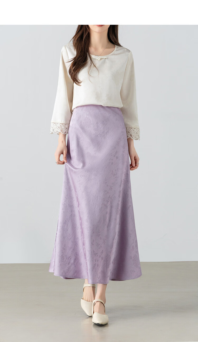Shangdu Bila Gentle Elegant Summer High-Waist Stretch Jacquard Mermaid Midi Skirt for Women 3