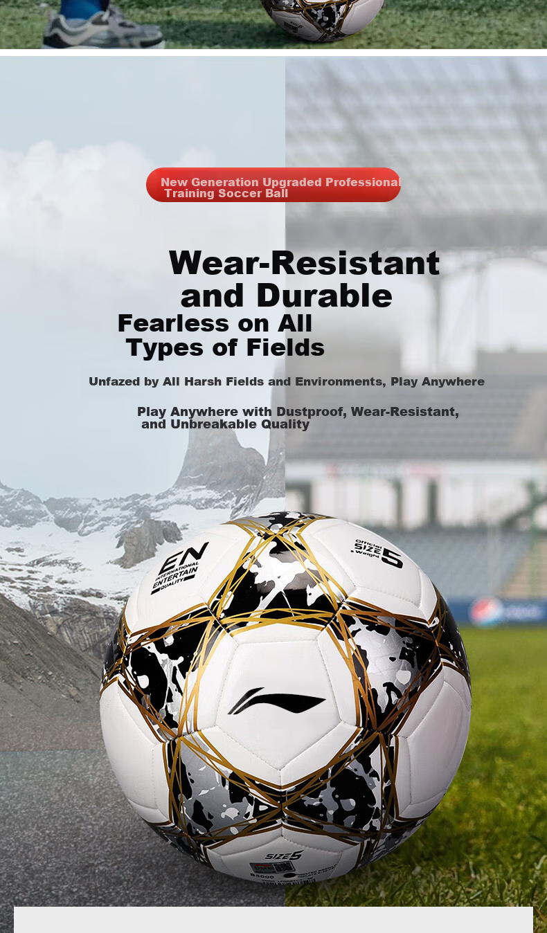 LI-NING Football Size 5 Match and Training Standard Ball for Junior High School Entrance Exam, Adult Durable Size 5 Football 8