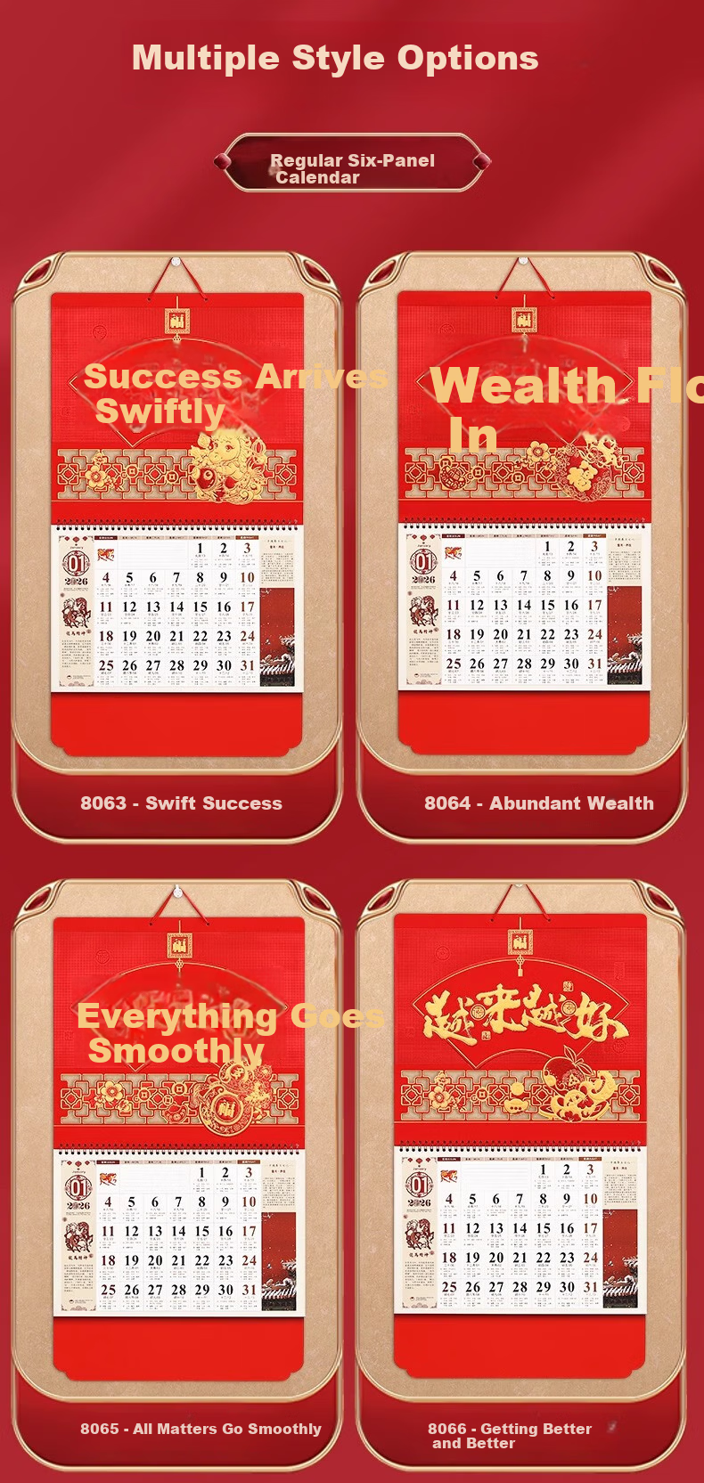 Mulei 2026 New Custom Company Advertising Corporate Gift Creative Fu Character Large Tear-Off Calendar Chinese Style Fu Brand Home Wall Hanging Custom Year of the Horse Tear Calendar 2