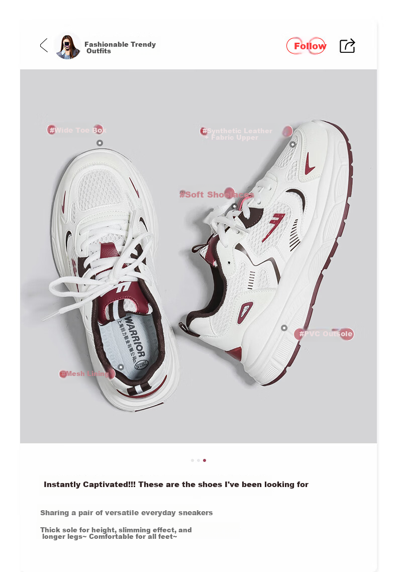 Warrior Official Women's Casual Shoes 2026 Summer New Breathable Height-Increasing Sports Shoes White/Light Gray/Black Size 36 2