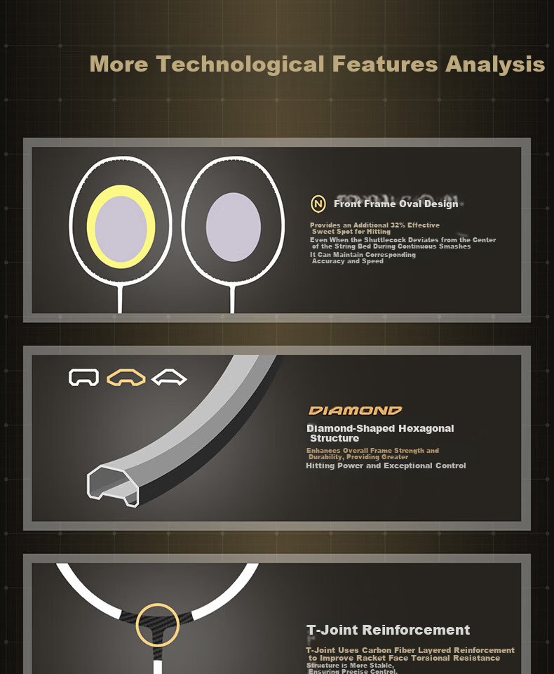 KUMPOO Badminton Racket 2900 II Carbon Fiber Durable All-Around Xunfeng Racket Gold (Pre-Strung) 11