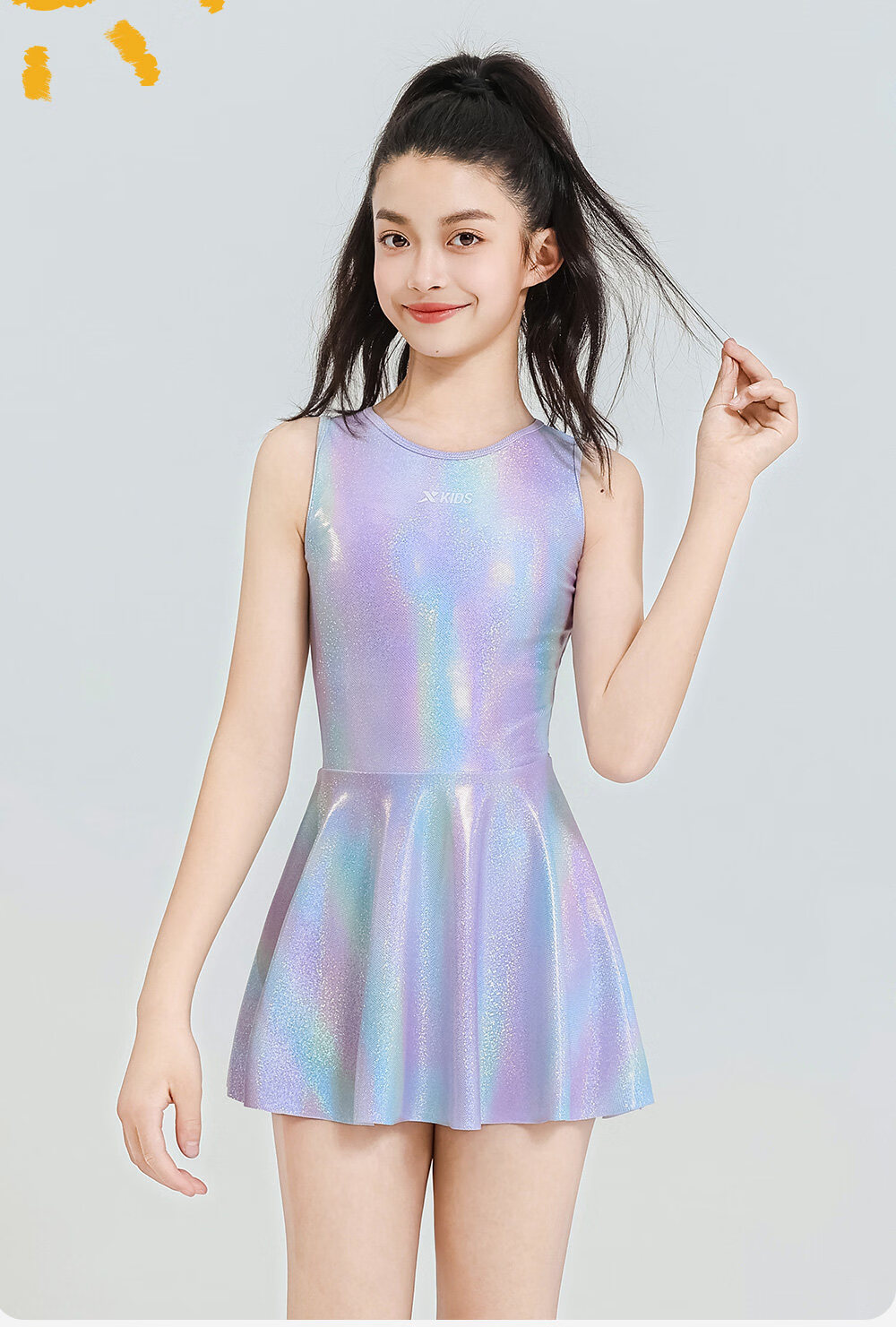 Xtep Kids Girls One-Piece Conservative Skirted Swimsuit Sweet Stylish Beach Vacation Swimwear 3