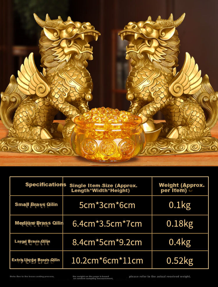 Bin Yue Copper Qilin Figurines Feng Shui Male and Female Pair Brass Qilin with Yellow Crystal Treasure Bowl Housewarming Living Room Entrance Decoration 1