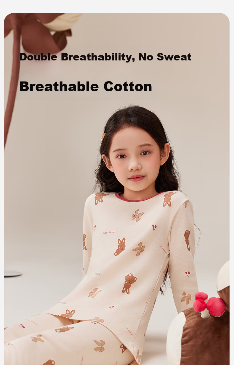 Dingguagua Natural Colored Cotton Children's Autumn Long Johns Set 100% Cotton Thermal Underwear Girls Cotton Sweater 6122 170 1