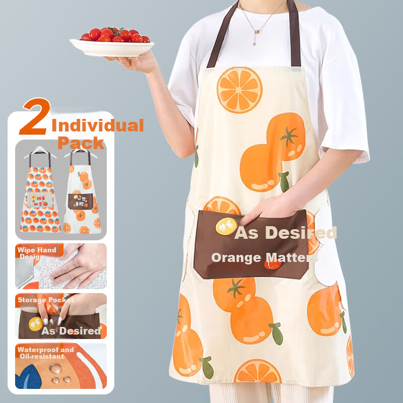 Edo Apron Set for Home Kitchen Baking, Waterproof and Oil-Proof with Towel, 2 Pieces, Orange and Red