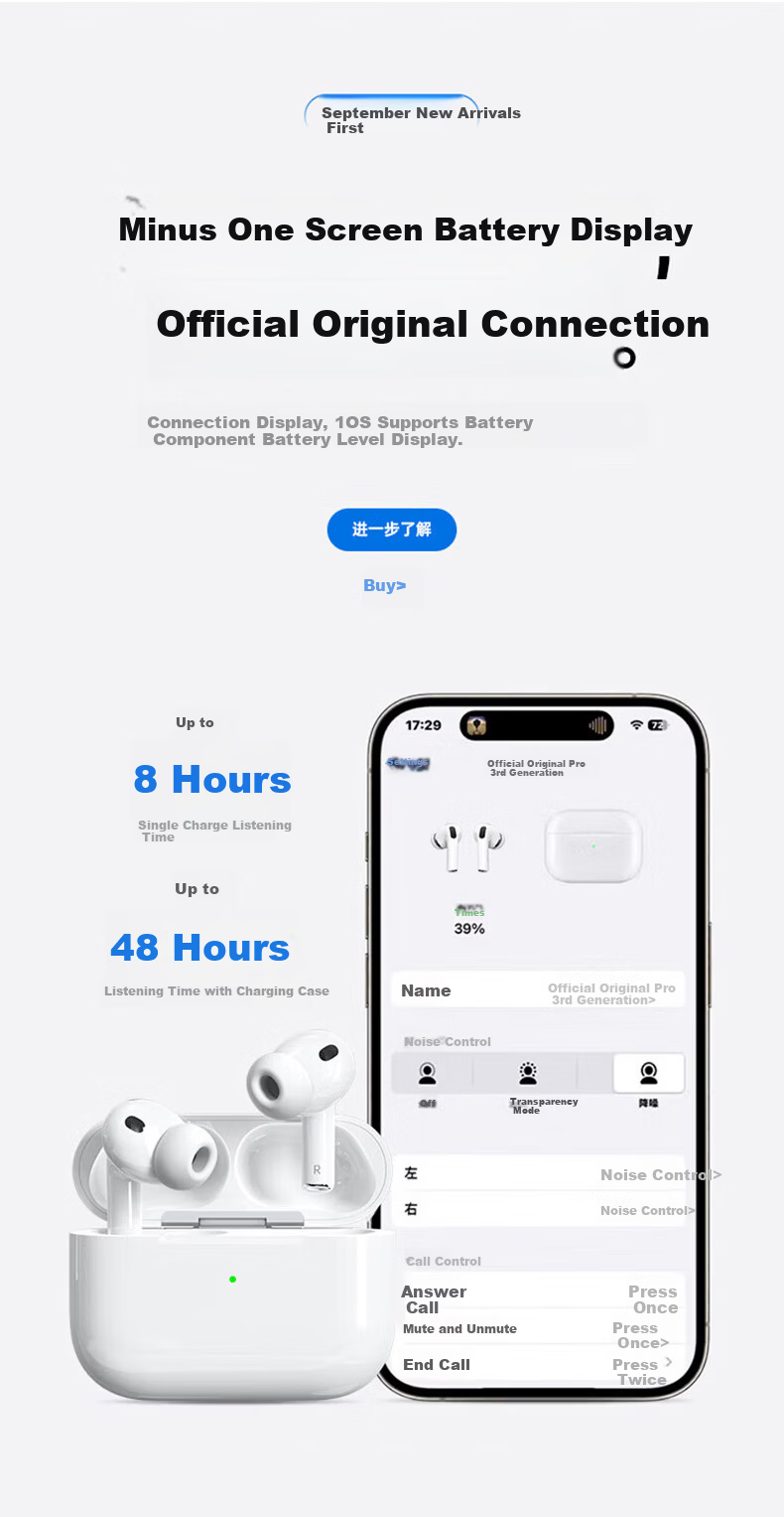 AKONIA Heart Rate Pro3 Wireless Bluetooth Earphones Compatible with Apple 2026 New In-Ear Active Noise Cancelling Heart Rate and Blood Oxygen Monitoring Huaqiangbei Earphones 10