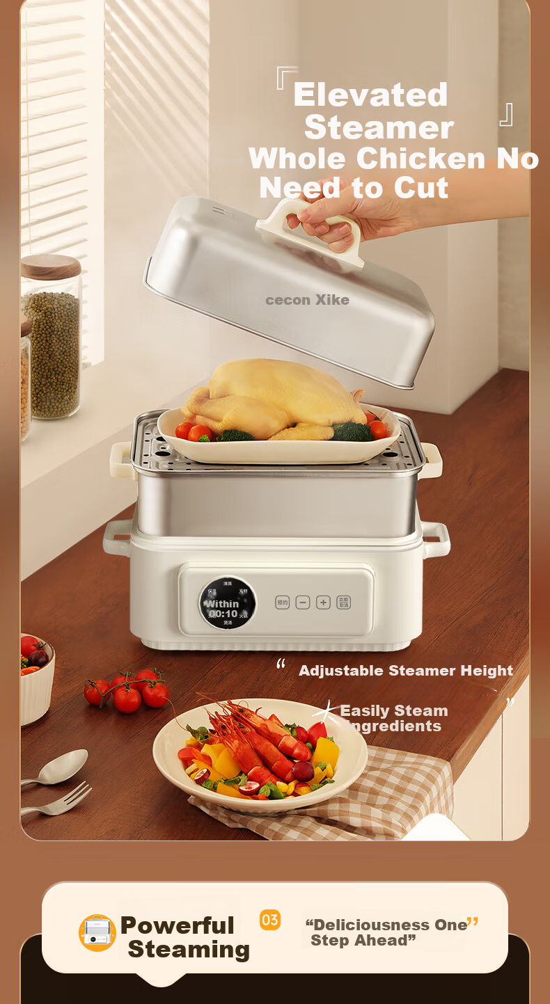 Xike Egg Steamer Multi-Function Electric Steamer Automatic Power-Off Small Stainless Steel Double-Layer Breakfast Egg Cooker JPZDQ806 10