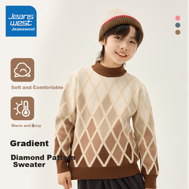Jeanswest Kids Boys Sweater Autumn Winter 2025 New Children's Knitwear Warm Clothing Girls Half Turtleneck Base Shirt